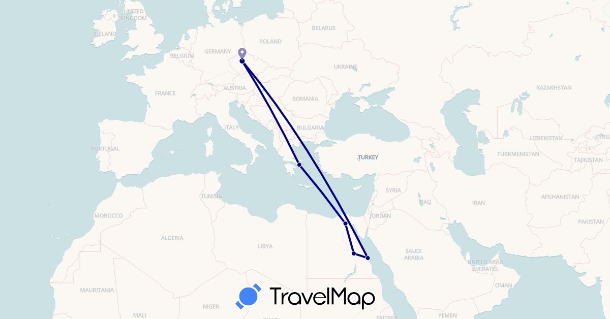 TravelMap itinerary: driving in Czech Republic, Egypt, Greece (Africa, Europe)